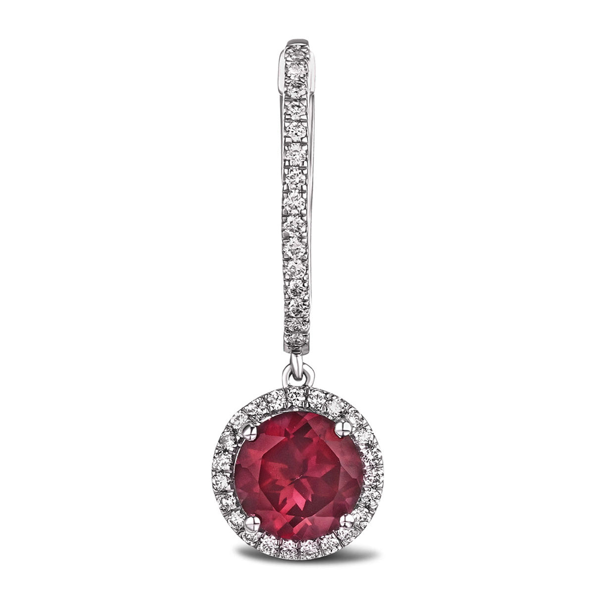 Astra 7.10ct Lab Ruby and Diamond Drop Halo Round Cut Earrings in Silver